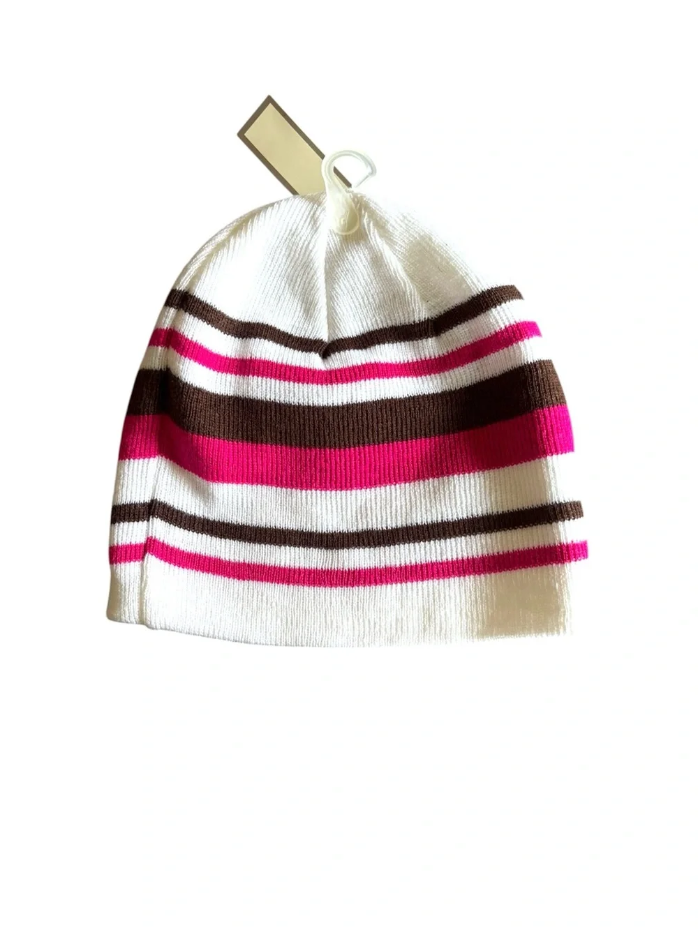 New Women’s Striped Beanie and Gloves Set - White, Pink & Brown